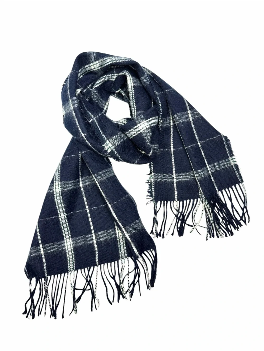 Men's Royal Rossi Cashmere Scarf Plaid Blue White Fringe